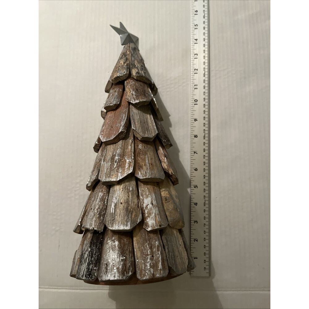 Christmas Handcrafted Tabletop Tree 14 Inches Rustic Wood With Silver Accents - Picture 9 of 9